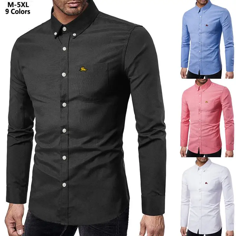 

Men Shirt Spring Autumn Pony Brand Casual Business Blouse Homme Oxford Clothes Fit Slim Long Sleeve Mens Dress Shirts M-5XL