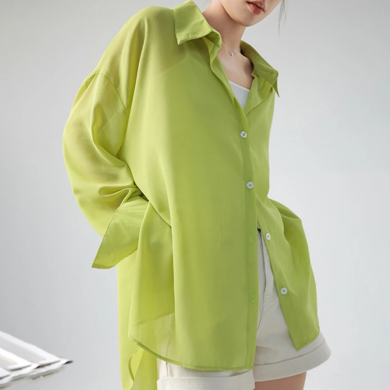 

Wash New Design Sense Niche Thin Long Sleeve Sunscreen Shirt Long Chiffon Air-conditioning Shirt Top Blouse Women Summer 2023