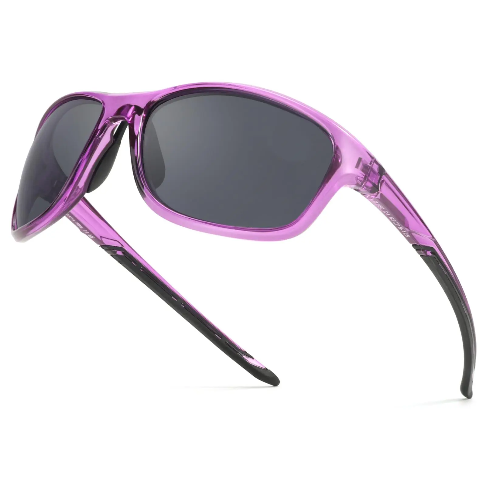 Sport Sunglasses Womens Polarized Lens Wrap-Around Frame UV400 Protection for Cycling, Hiking, Running — Lenses Color: PurpleGrey / Frame Color: Blue