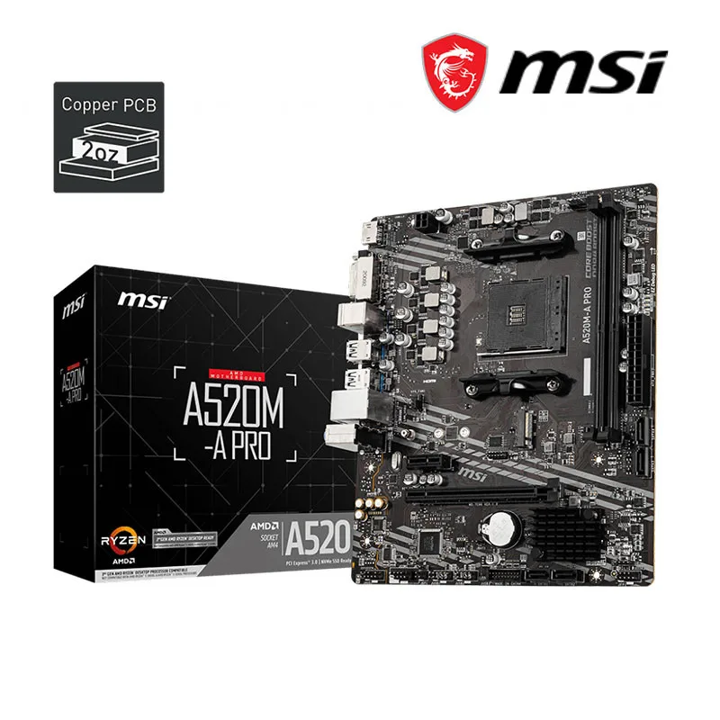 MSI A520M 프로 게이밍 마더보드, CPU 포함, AMD Ryzen 5 4500, placa mae 키트, DDR4 M.2 USB3.2 STAT 3.0 SSD 64G