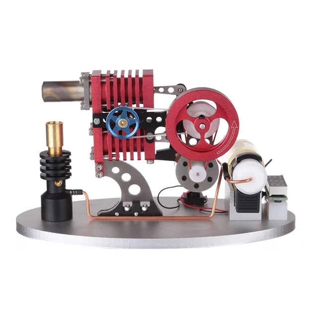 Double Cylinder Double Piston Rocker Arm Linkage Stirling Engine Generator With LED Lamp Beads, Voltage Display Meter 4