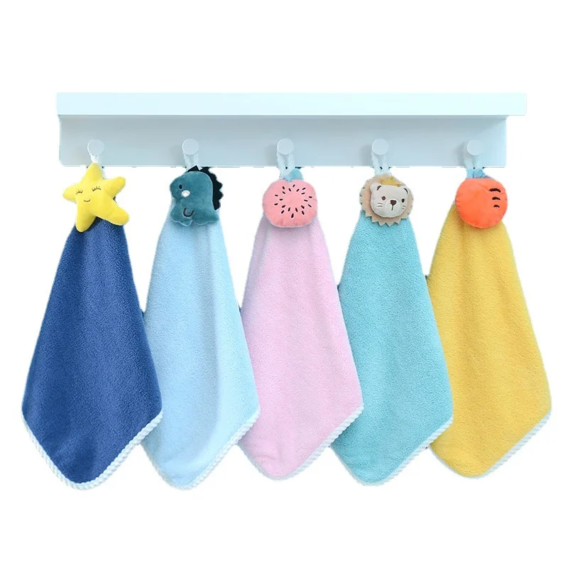 Hangable Cute Animal Hand Towel Coral Velvet Absorbent Oversized Towels  Bath