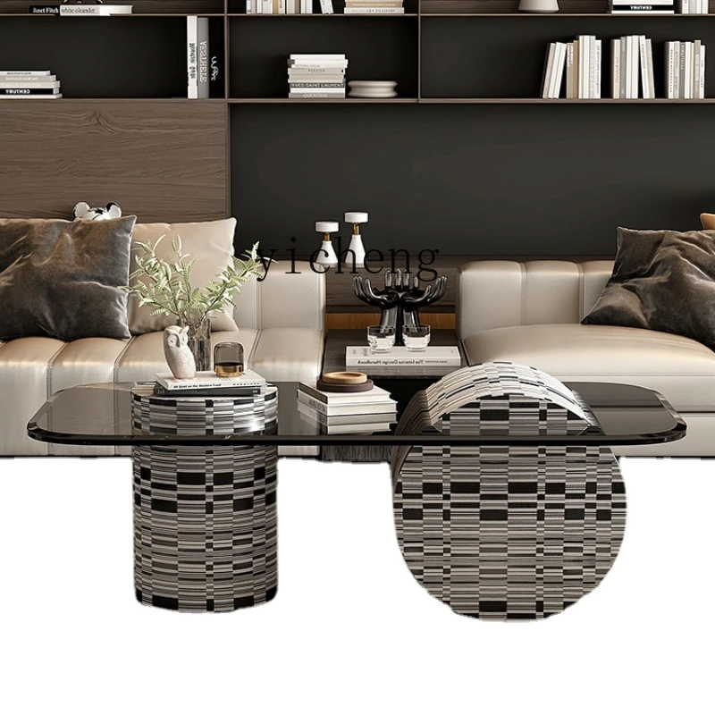 

HYP Zebra Pattern Minimalist Coffee Table Living Room Modern Minimalist Designer Tempered Glass