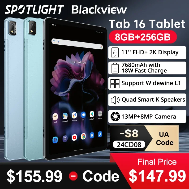 Blackview 탭 16 안드로이드 태블릿 PC, Widevine L1 Unisoc T616,