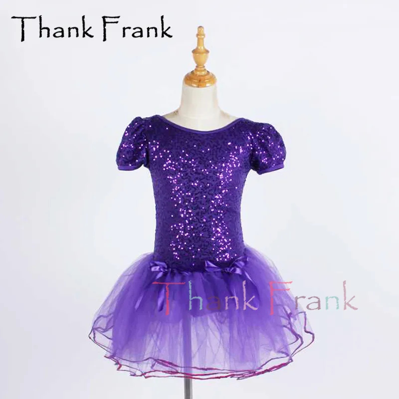 

New Girls Purple Ballet Dress Kids Bow Sequin Tutu Dresses For Dancing Women Adult Short Sleeve Ballerina Dance Costume C967