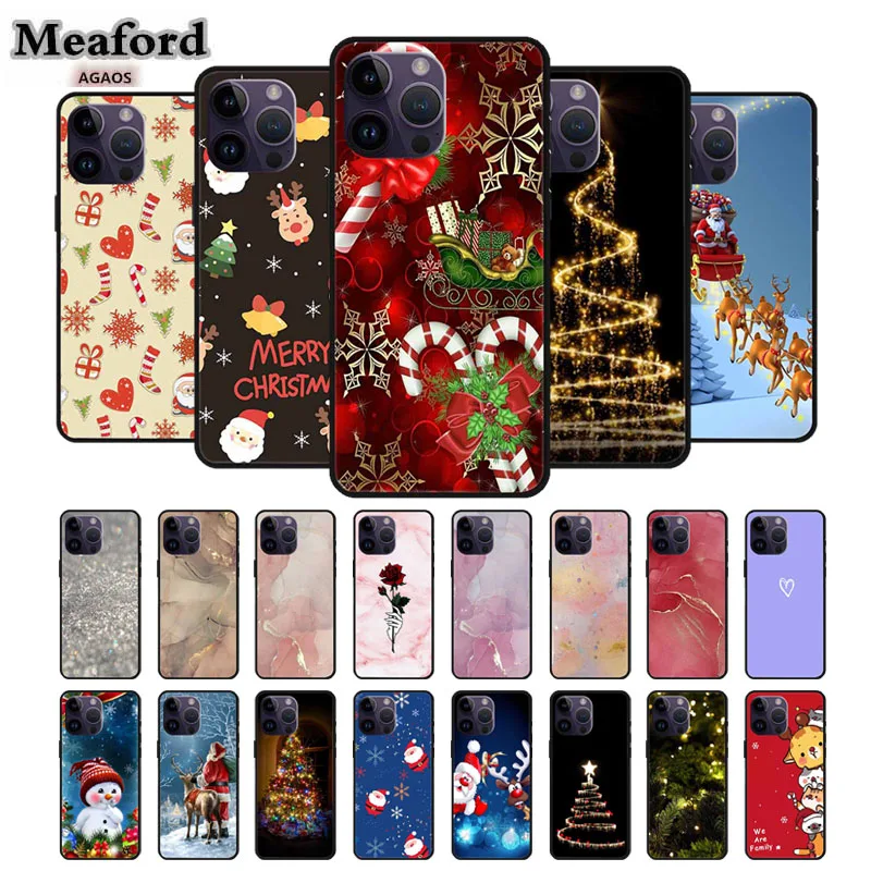

For Apple iphone 14 pro iphone 14 plus TPU Soft Silicone Phone Case Black Cover iphone14 iphone14 pro max Merry Christmas Funda