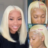 Perruque Bob Blonde 613 Cheveux Humains Remy Brésiliens Décolorés Pas Chère 13x4 Lisse Courte Pré-Pluckée avec Closure 2