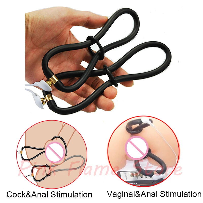 Electro Shock Conductive Band Penis Ring Insertable Vaginal Ring Anal Electrode Plug Bdsm Sex Toy For Couple Electric Stimulator