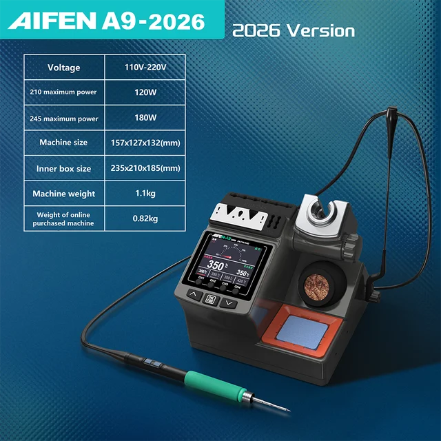 كاوية لحام احترافية AIFEN A9 (إصدار 2026) – قدرة 180 واط تدعم مقابض C210 5