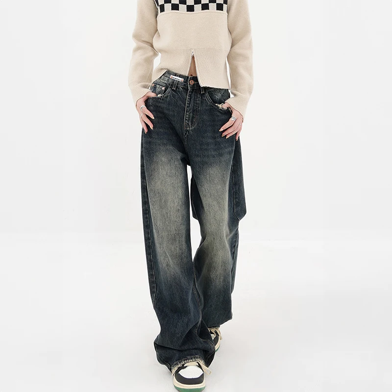 Harajuku Y2k Baggy Jeans Women Streetwear Retro Blue Fashion Autumn Washed High Waist Pants Loose Wide Leg Denim Trousers Female