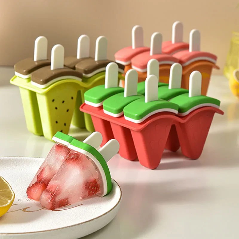 Baby Food Auxiliary Cute Fruit Watermelon Shape Mold Ice Cream Milk Kitchen Popsicle DIY Mold with Cover Feeding Accessories