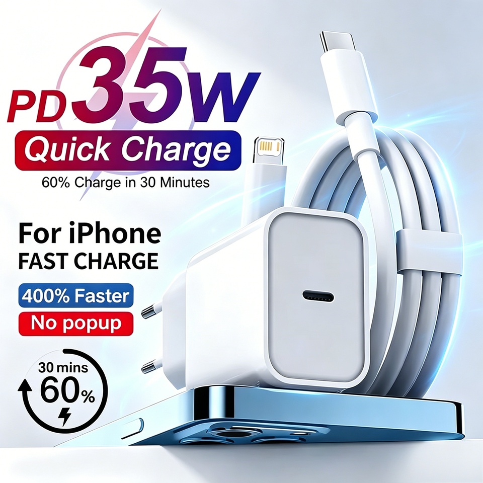 35W EU Plug PD Fast Charger For iPhone 11 12 13 mini 14 Pro Max X XR XS Max SE USB-C Rapid Charging Phone Charger PD Cable Suit