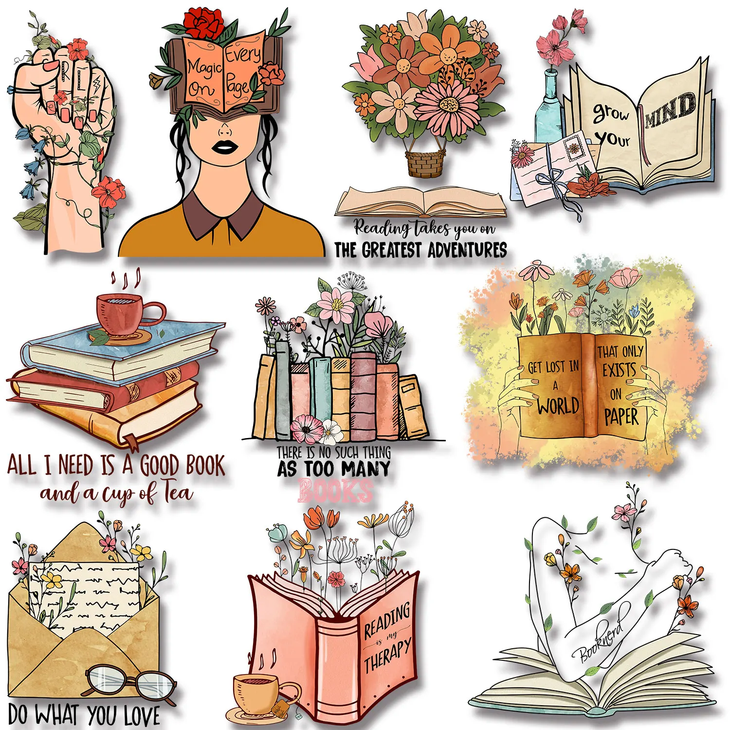 Flower Book Literature and Art Iron-on Stickers for Clothes