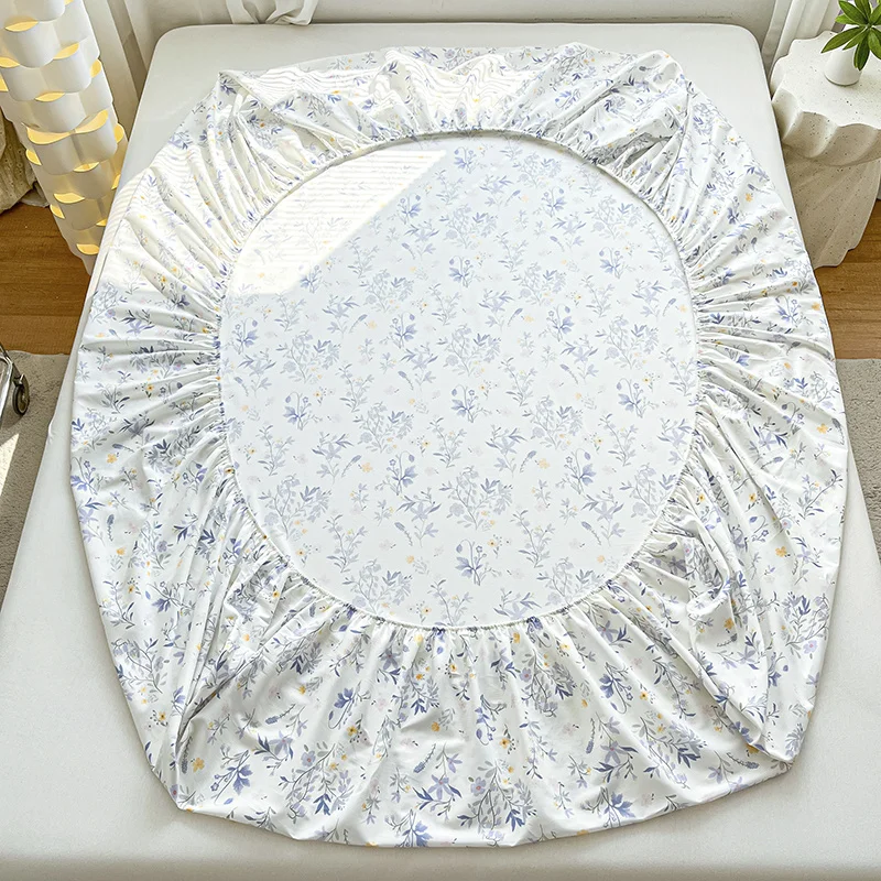 100% Cotton Bed Sheet Fitted Sheet with Pillowcase Elastic Bands Non Slip Adjustable Mattress Cover for Double King Queen Bed 3