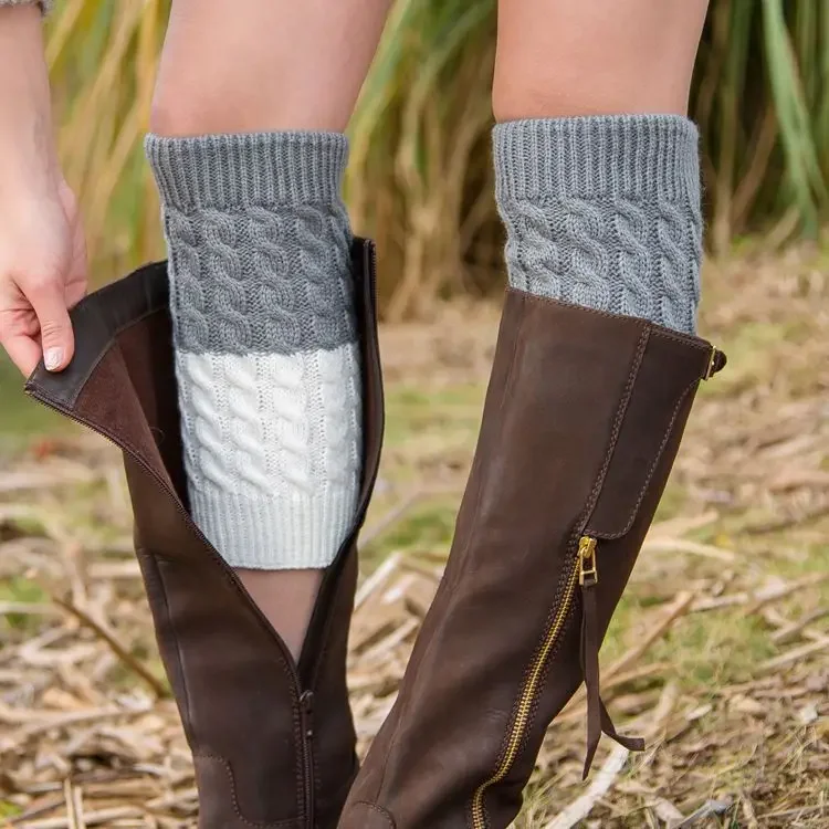 1 Pair Two-color Knitted Leg Warmers Sleeve for Ladies Girls Boot Cuffs Sock Winter Warm Women's Boot Cuff Sleeves Leg Warmer
