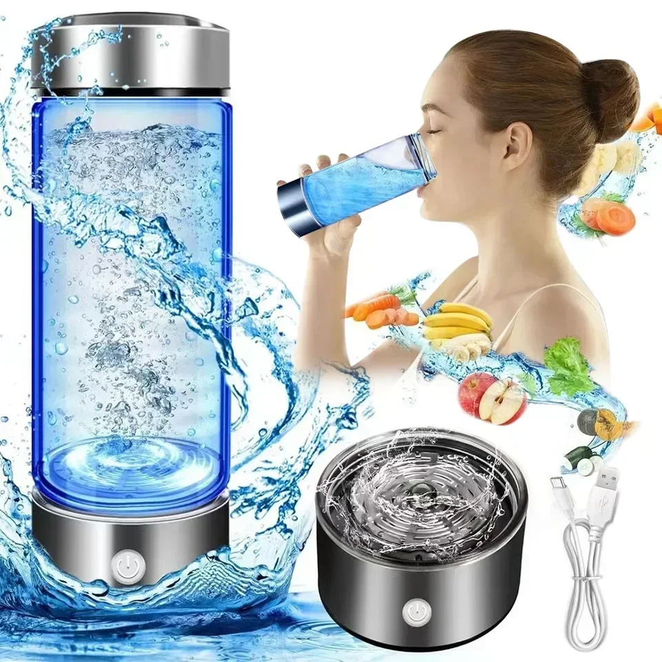 Portable Hydrogen Water Cup USB Rechargeable Electrolytic Generator with Borosilicate Glass for Home Travel Gym