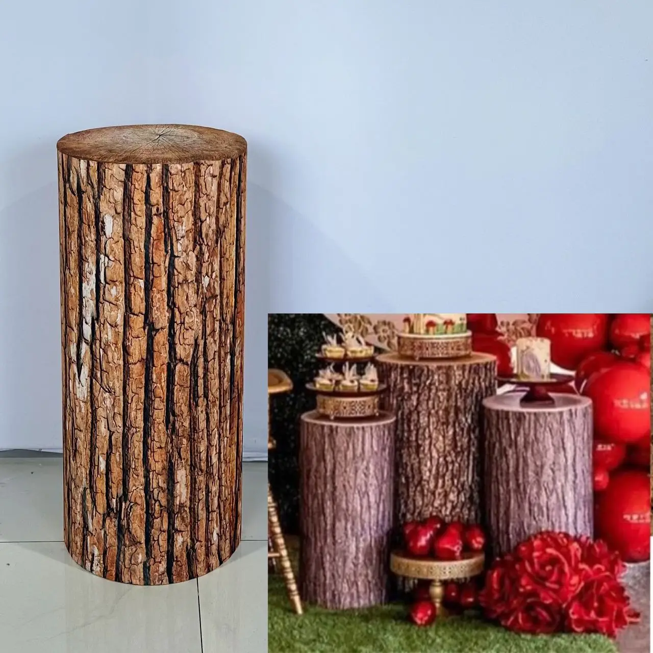 Brown Wood Grain Forest Theme Cylinder Cover for Boy or Girl Birthday Parties Wedding and Baby Shower Decoration Props Party Decoration Covers