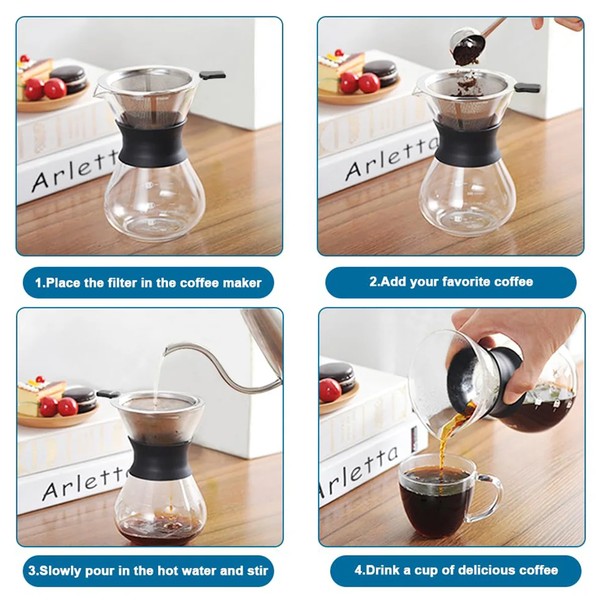 ماكينة قهوة زجاجية بفلتر ستانلس ستيل