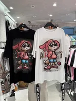 Oversized Rhinestone Rabbit mid-length half-sleeved top 100% cotton women's short-sleeved T-shirt