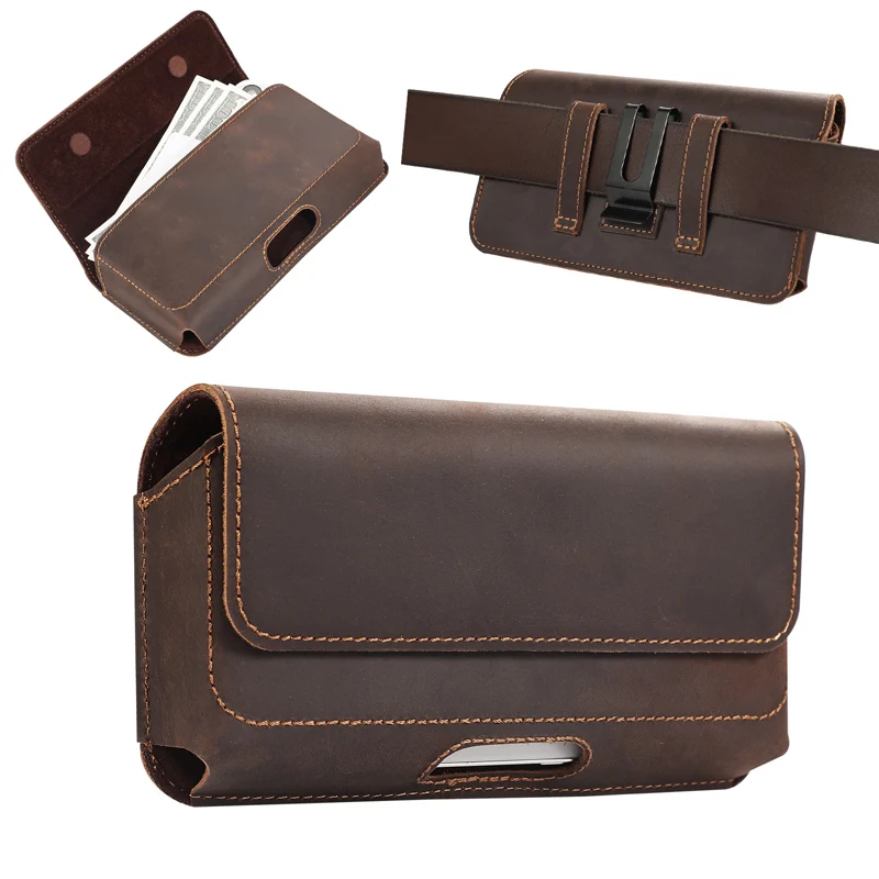 Premium Genuine Leather Phone Holster with Belt Clip