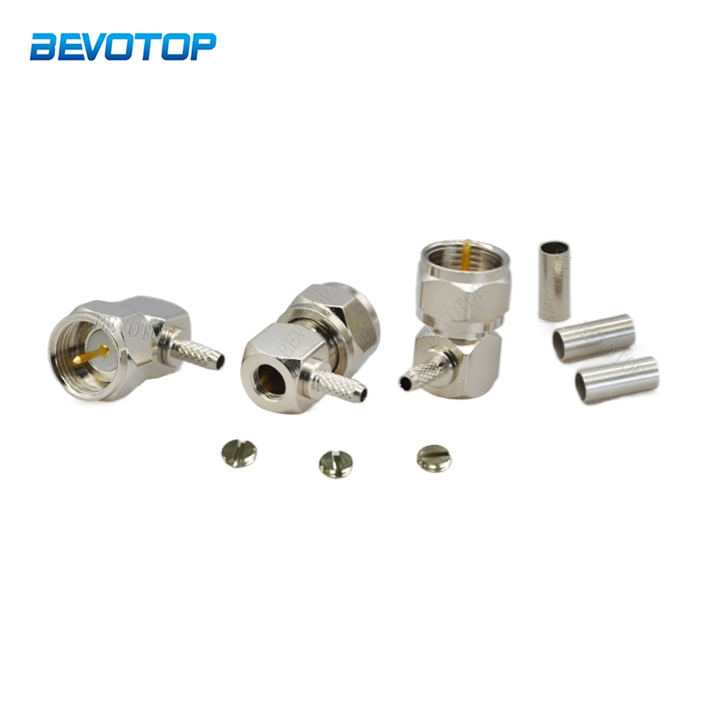 

2Pcs/Lot F Male Plug 90 Degree Connector Crimp for RG174 RG316 RF Cable Gold Plated Brass