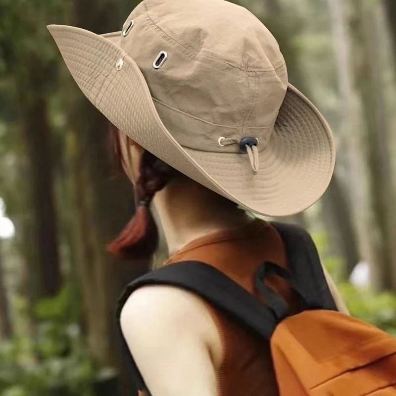 

2023 Retro Mountaineering Hat Women Spring Summer Outdoor Camping Drawstring Western Cowboy Hats Simple Sunshade Fisherman Cap