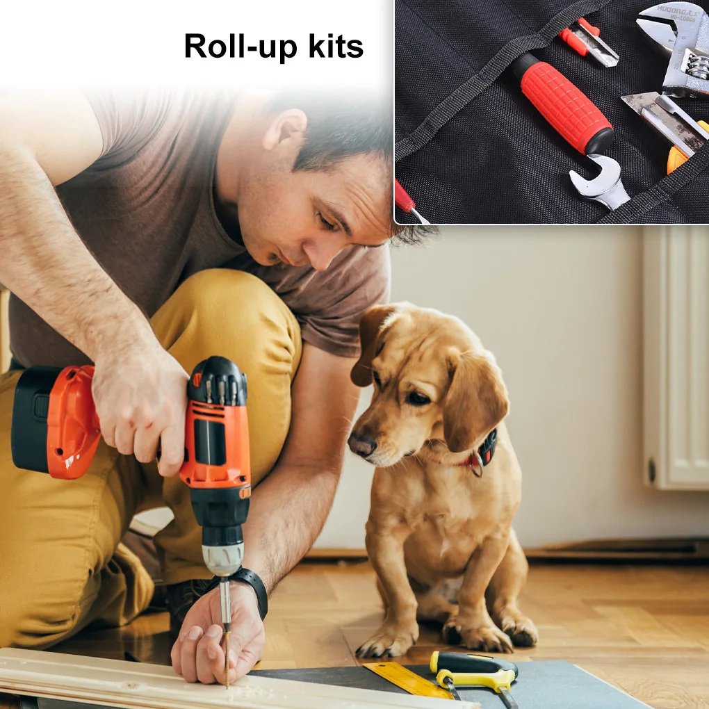 Tools Bag Roll Folding Drill Storage Pouch Electrician 600D Polyester Reusable Washable Organizer Spanner Holder