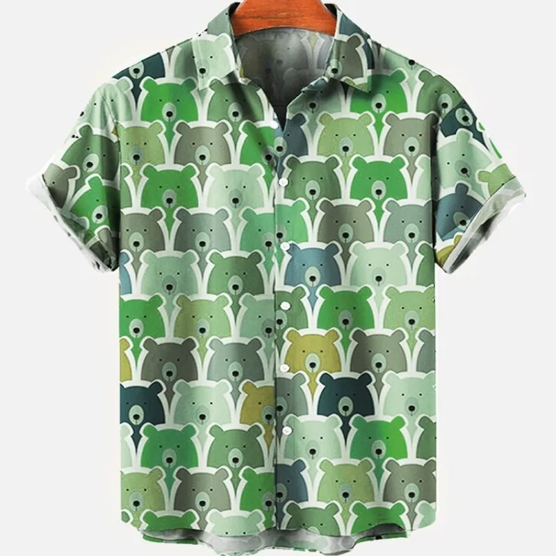 Cartoon Hawaiian Shirt For Men's Animals Summer Short Sleeve Heren Street Luxury Flamengo 3D Print Hot Vintage Fitness Clothing