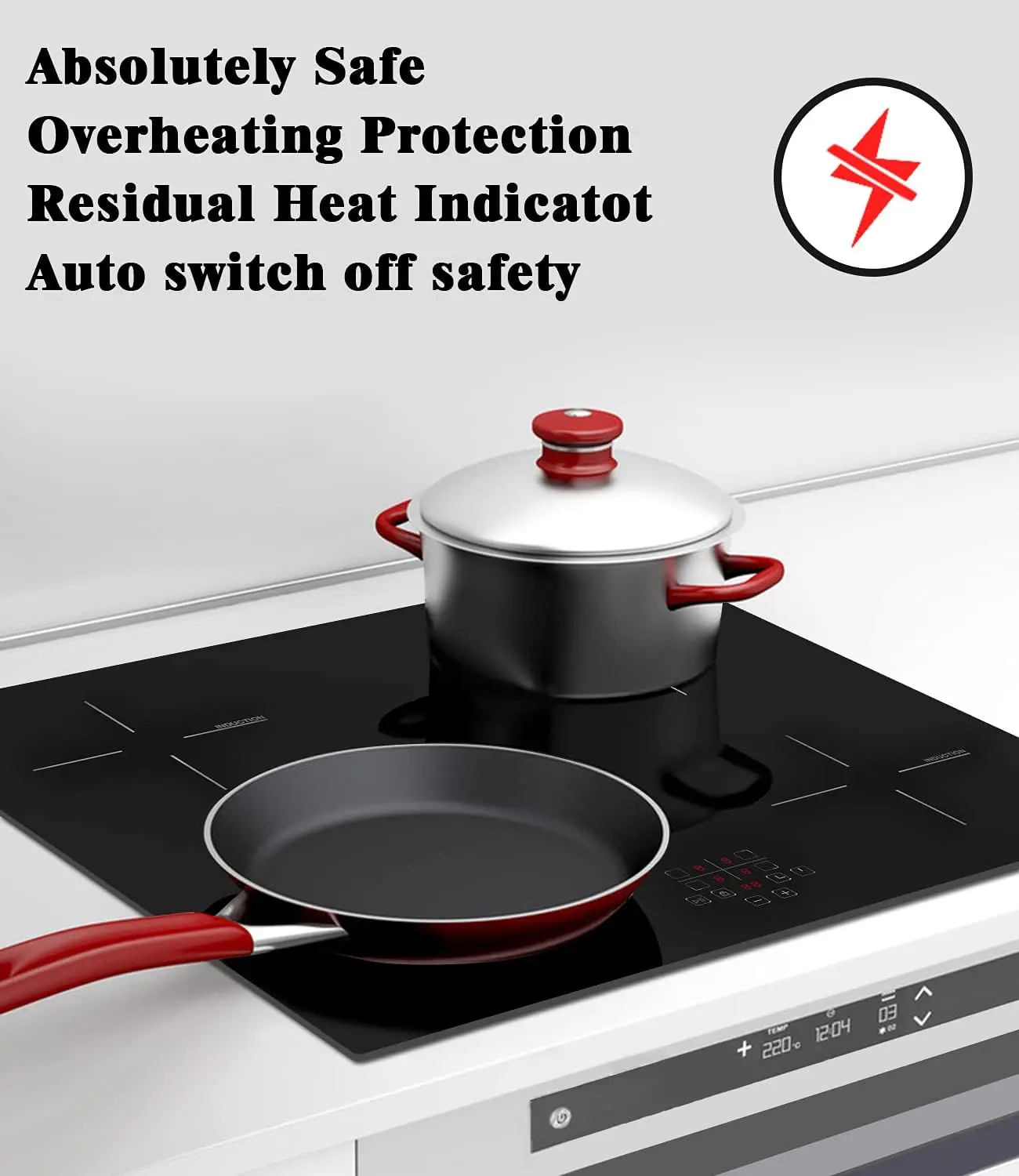 Karinear 24 Inch Induction Cooktop 4 Burners Electric Cooktop, Drop-in Induction Burner, 220-240V, 6400W, Hard Wired(No Plug)