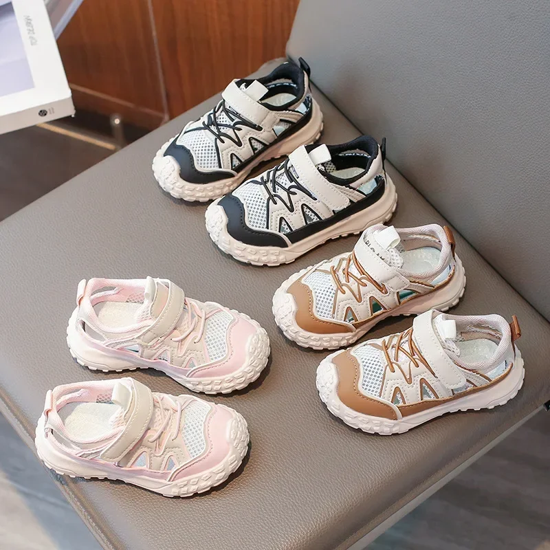 소년 소녀 운동화 속이 빈 통기성 2025 여름 뉴 키즈 스포츠 샌들 미끄럼 방지 발가락 학생 Sandas Soft