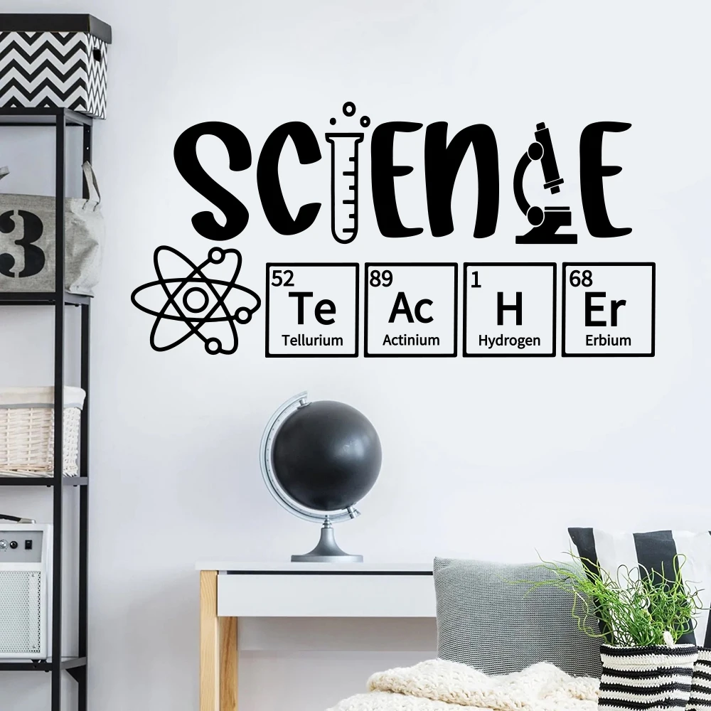 Science Periodic Table Teacher Wall Sticker Classroom School Laboratory Bedroom Microscope DNA Wall Decal Vinyl Decor