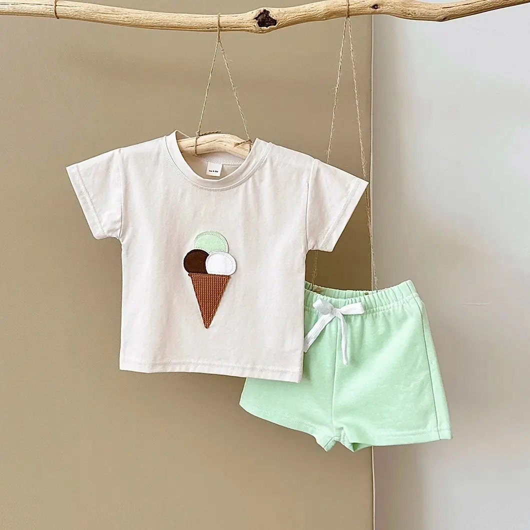 2Pcs Boy Girl Summer New Baby Clothes Sets Children Clothing Ice Cream Print T-shirt+Shorts Infant Toddler Outfit Suit Clothes 2