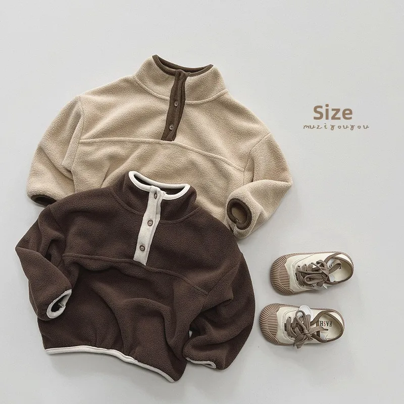 Double-Sided Fce Stand Collar Lightweight Children's Sweater Boys' Girls' Spring Autumn Cotton Inner  Warm Thinnest Top