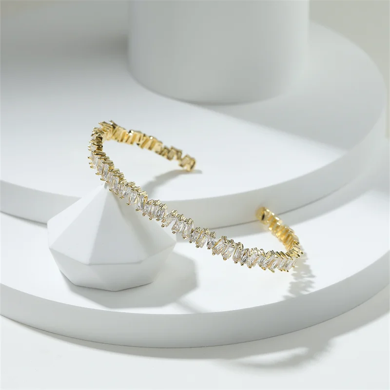 Luxury Irregular White Zircon Bangle Bracelets For Women Silver Rose Gold  Color Engagement Wedding Bracelet Adjustable Jewelry - AliExpress