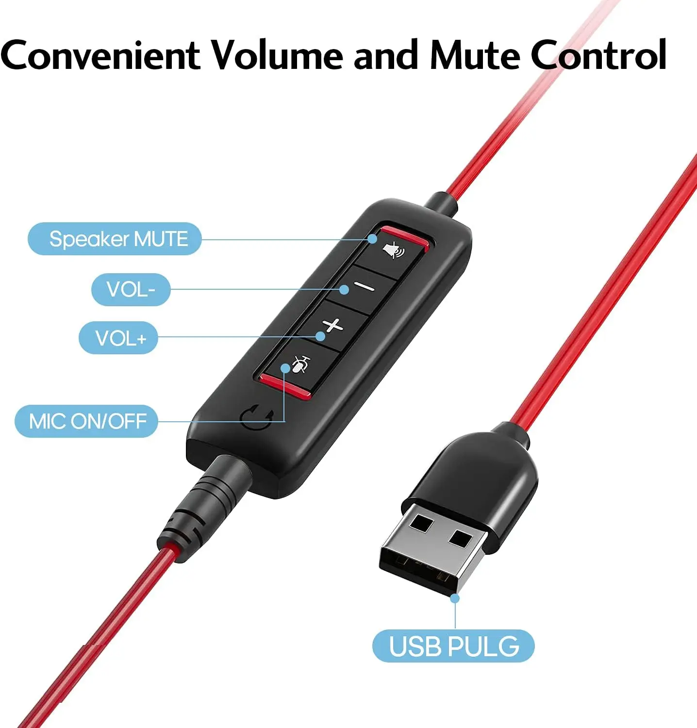 HROEENOI 프리미엄 USB 콜 센터 유선 헤드셋(소음 제거 마이크 포함), PC, 노트북, 줌 통화, Skype 회의에 이상적