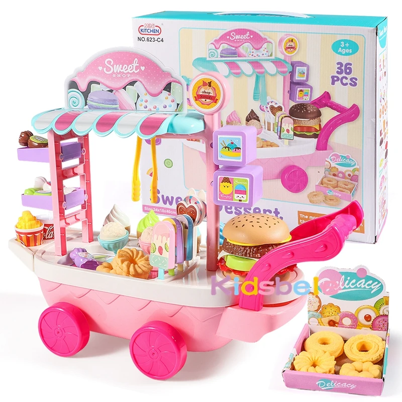 Toys Pretend Play Set Mini Ice Cream Candy Trolley Ice Cream Shopping Cart House Play Educational Car Truck Cart Brain Game Kids 6