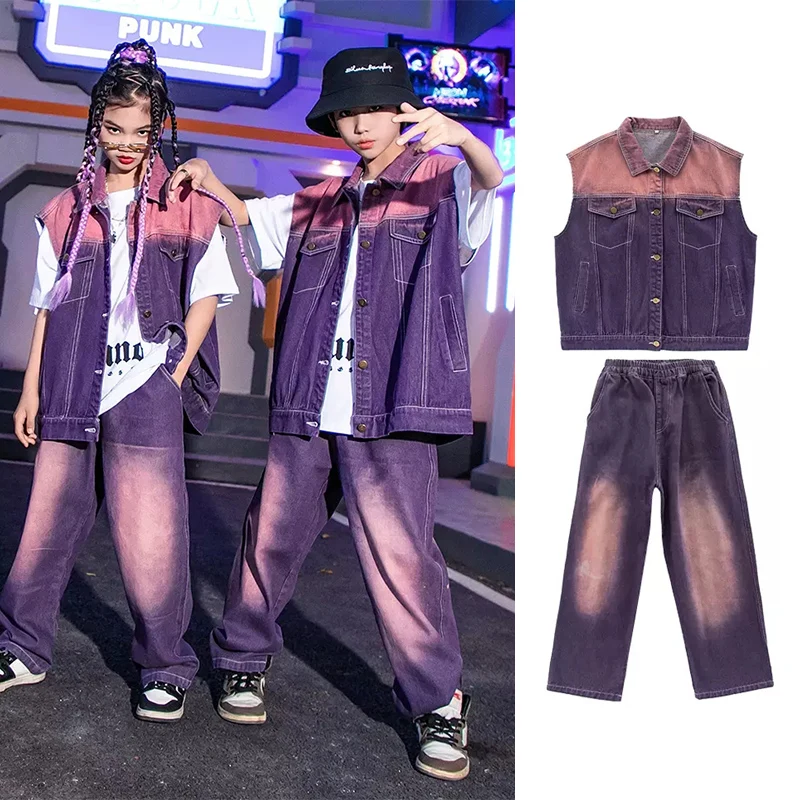 

Children Gradient Denim Street Dance Outfit Hip Hop Dancing Clothes Fashion Runway Show Stage Wear Festival Clothing DL10169