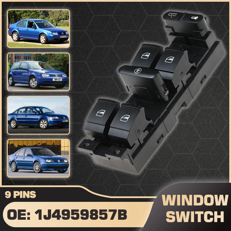 Interruttore Alzacristallo Elettrico Per Auto Per Volkswagen Bora Vw Golf Vw Gti Vw Jetta Vw Passat B5, B5.5 1998-2005 Muslim9 Pin