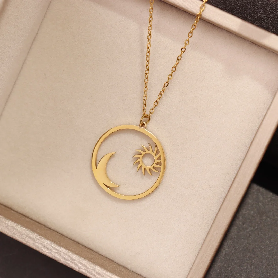 Edelstahl Geometrische Halskette Für Frauen Mode Sonne Sonnenblume Anhänger Schlüsselbein Kette Ästhetischen Schmuck Zubehör Femme