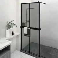 Black 39.4x76.8 Walk-in Shower Wall with Shelf - ESG Glass & Aluminum Design 2