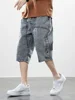 Summer Men's Jeans Denim Breeches Calf-Length Casual Shorts Washed Cotton Drawstring Straight Capris Pants Big Size 8XL 5