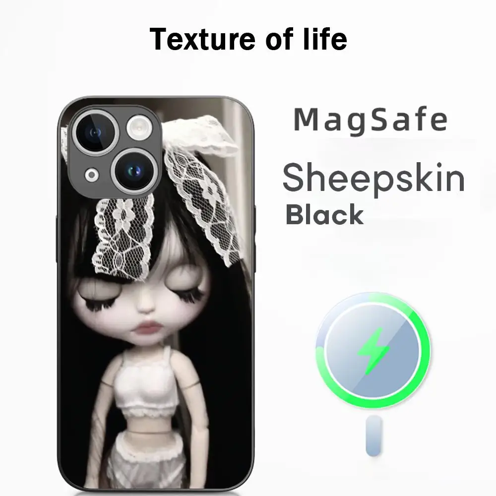 Blythe Cute Doll Fashion Pattern High-End Luxury Magsafe Sheepskin Phone Case