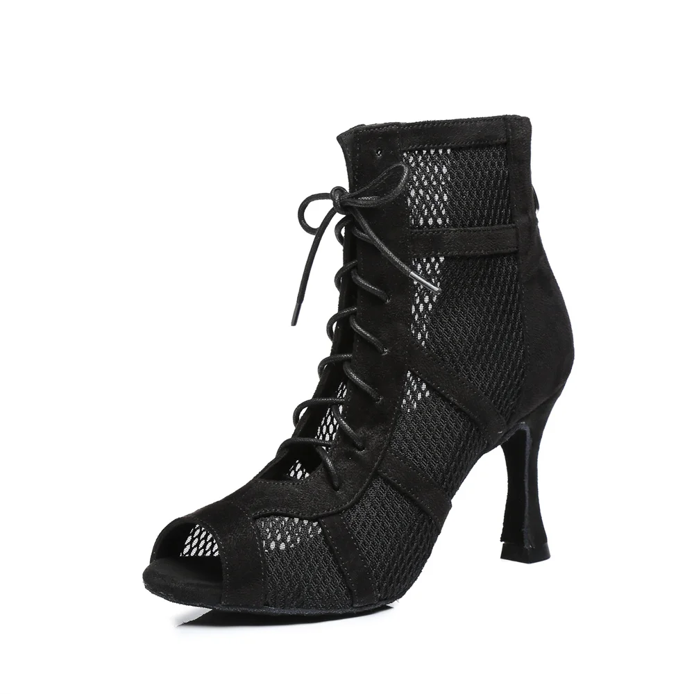 

2022 New Latin Dance Shoes Women's Adult Medium High Heel Modern Jazz Dance Shoes Soft Sole Fashion Suede Mesh Dance Boots Custo
