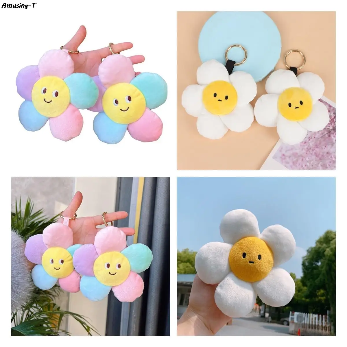 

1pc Plush Keychains Cute Sun Flower Car Key Chain New Sunflower Plush Keychain Women Ladies Bag Pendant Accessories Keyring Gift