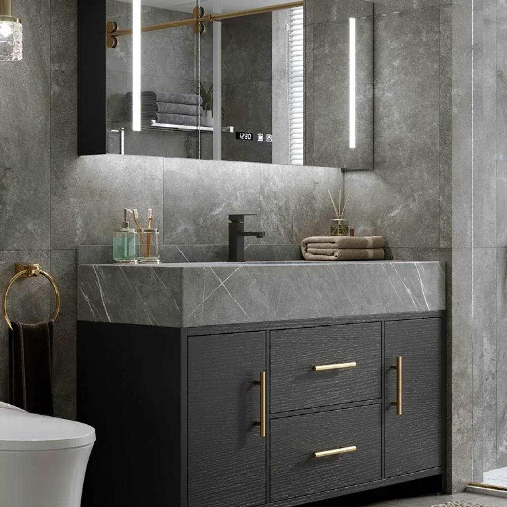 

Stone Plate Integrated Bathroom Cabinet Combination Floor-Standing Washbasin Sink Modern Minimalist Set Washstand