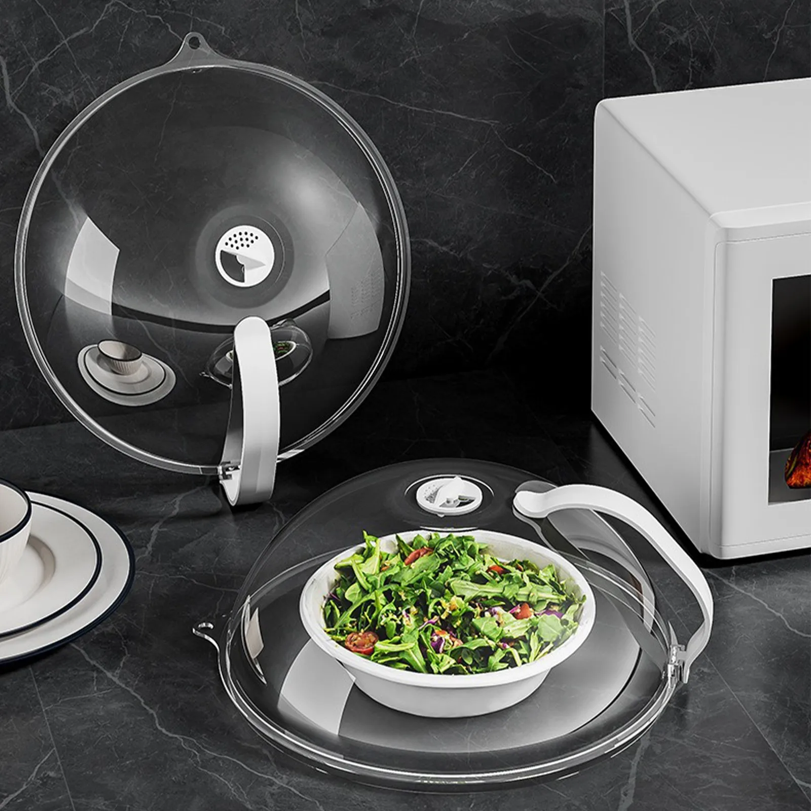 Microwave Food Cover 26x9cm Microwave Plate Cover Transparent Splash-proof with Steam Hole And Handle