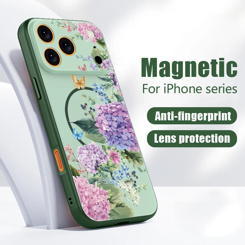 Purple Hydrangea Magnetic Floral Case with Skin-Feel Cover