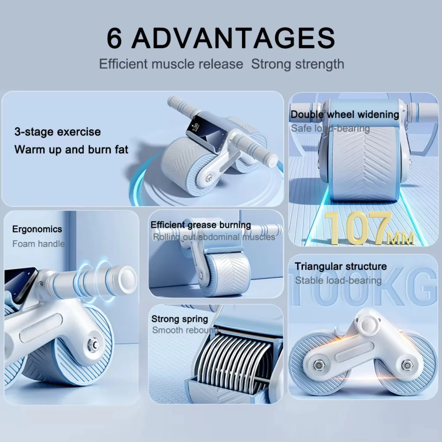 Abdominal Wheel Exerciser Dual Wheel Design Abdominal Fitness Automatic Rebound Mute Ab Slider Gyms Fitness Equipment