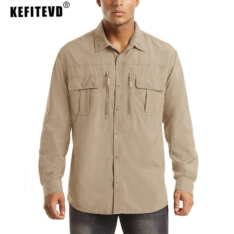 Long Sleeve Shirts With Chest Pockets Mens Hiking Shirt Outdoor Walking Camping Work Shirt Tops mens long sleeve shirts