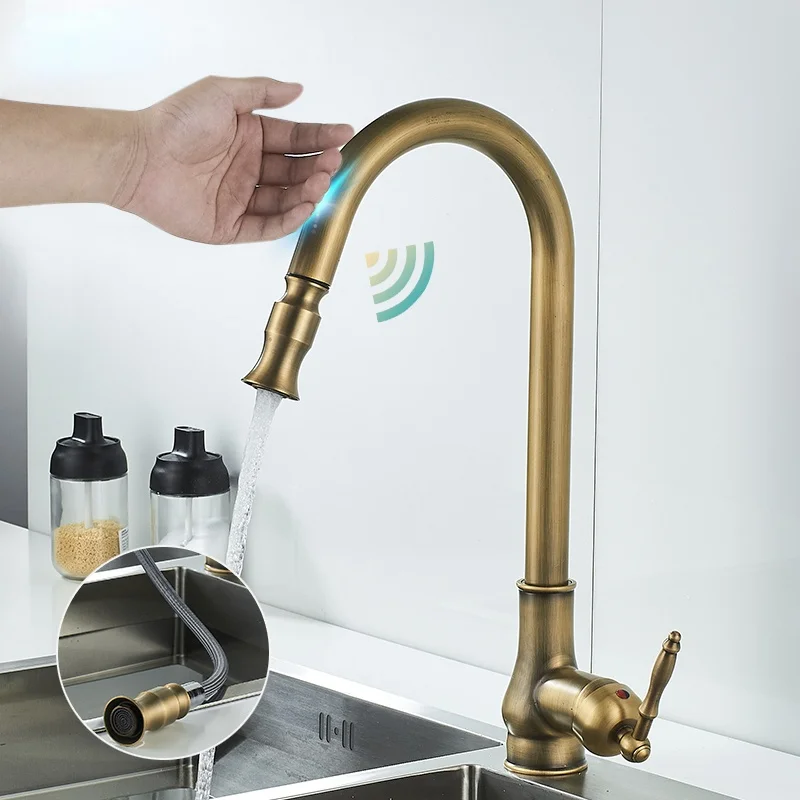 

Touch Control Kitchen Faucets Pull Out Antqiue Bronze Kitchen Mixer Tap Crane Sensor Faucet Hot Cold Water Kitchen Faucets